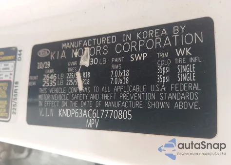 2020 Kia Sportage S из США, поврежденный, VIN KNDP63AC6L7770805